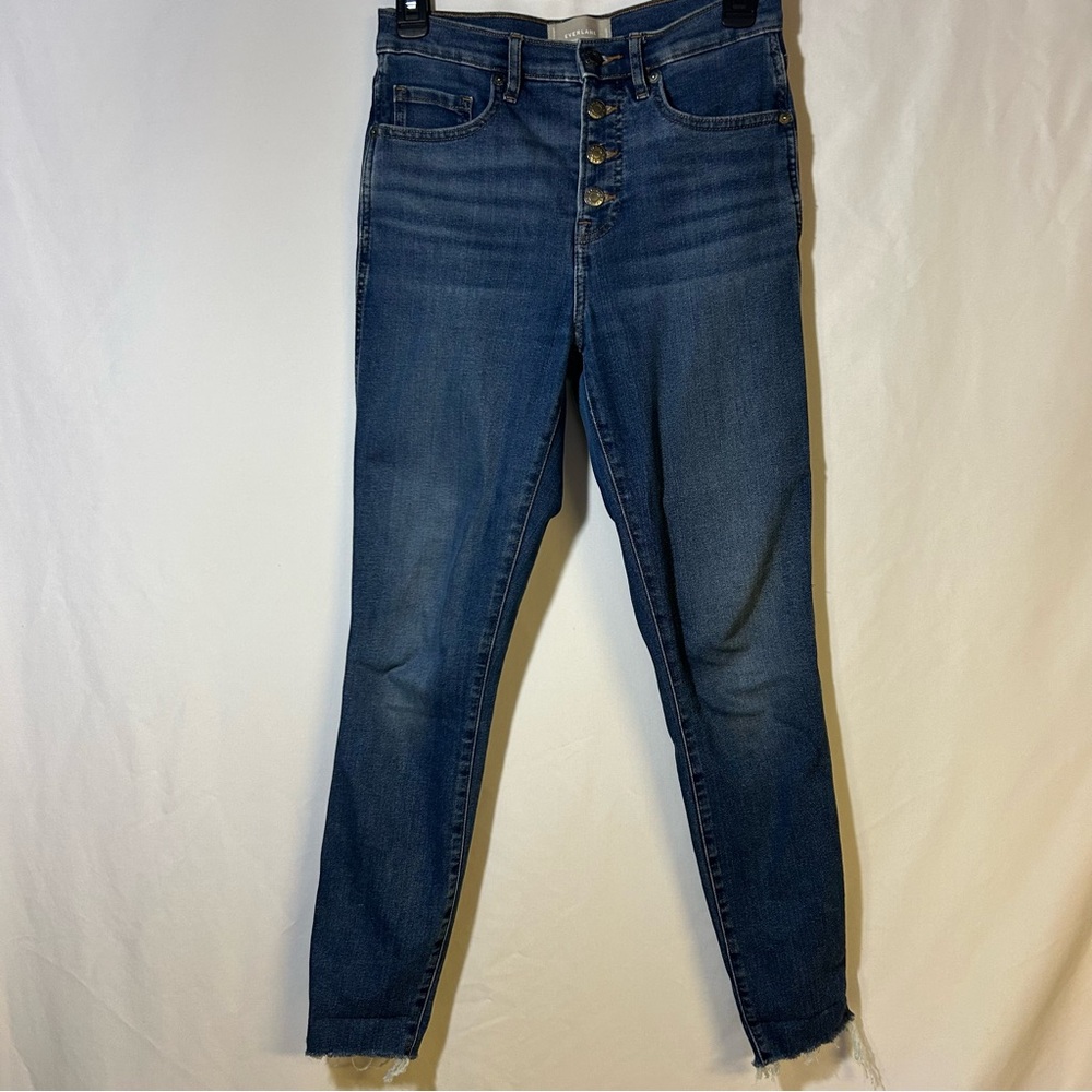 Everlane size 26 Vintage Skinny Jeans Button Fly raw hem ankle medium wash